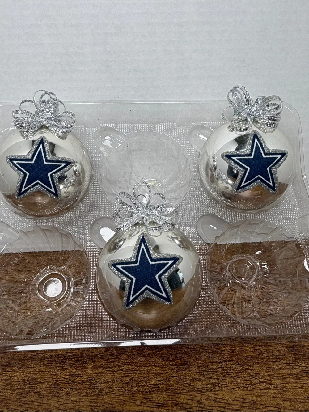 Dallas Cowboys NFL Christmas Ornaments Set of 3 Silver Ball Star Logo 3” Holiday